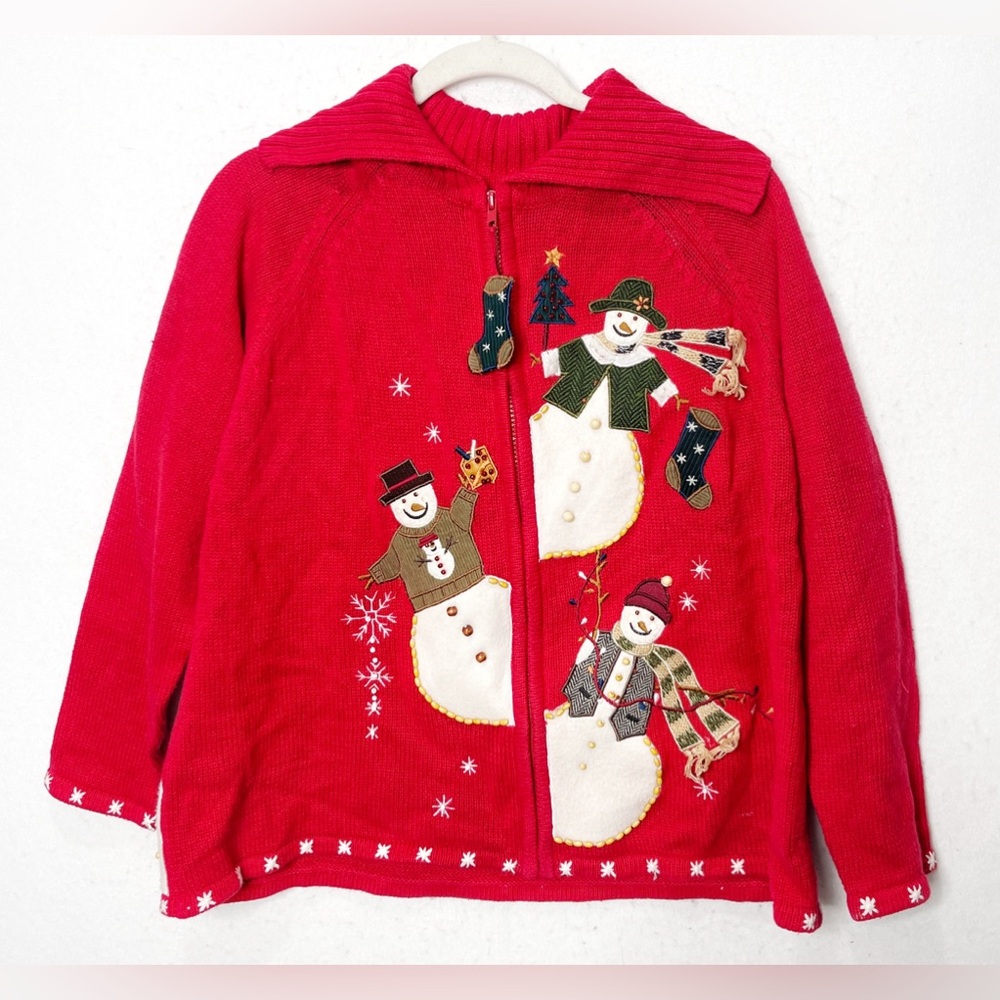 Vintage Tiara Christmas Collection 2004 Chunky Knit Winter Snowman Sweater Large